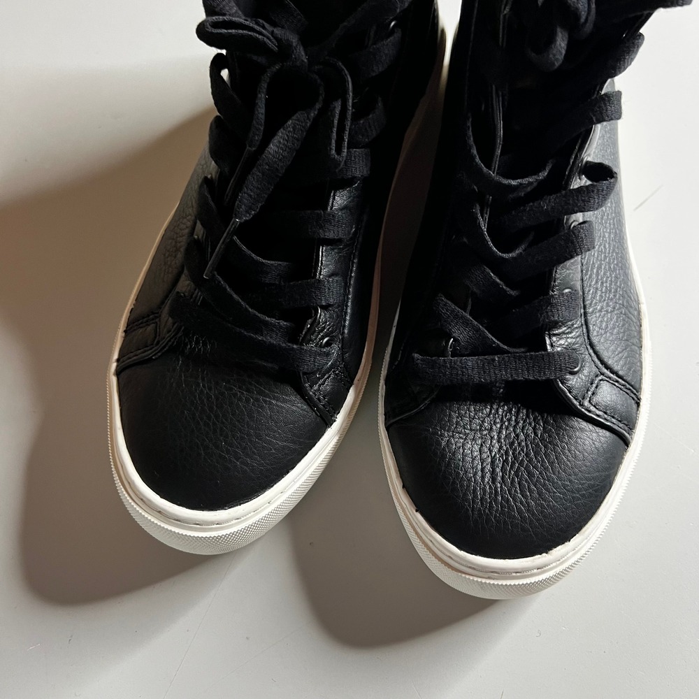 UGG Olive High Top Sneakers Black Leather Side Zip Platform 1104068 Womens 8 - Picture 4 of 10